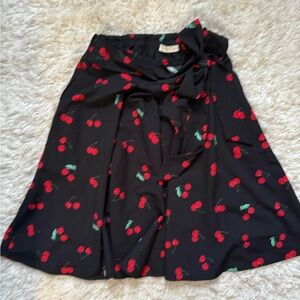 Vintage Style Belle Poque Cherry Print Black Skirt
